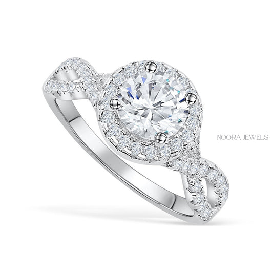 Infinity Twist Halo Moissanite Engagement Ring