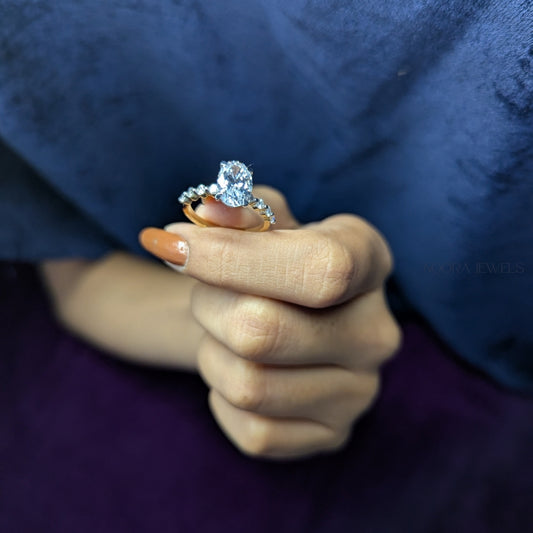 Oval Cut Diamond Ring with Pave Diamond Band