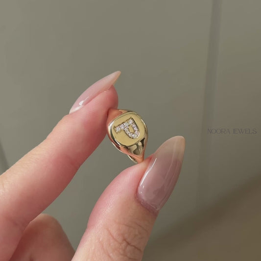 Personalized Diamond Initial Signet Ring – Customizable Letter "P"