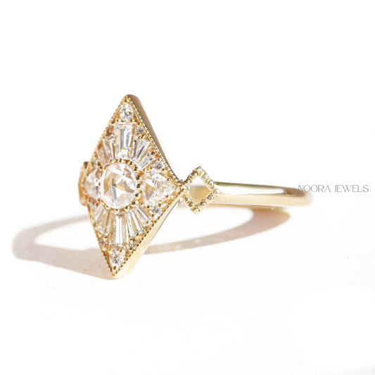Vintage Kite-Shaped Rose Cut Moissanite Ring