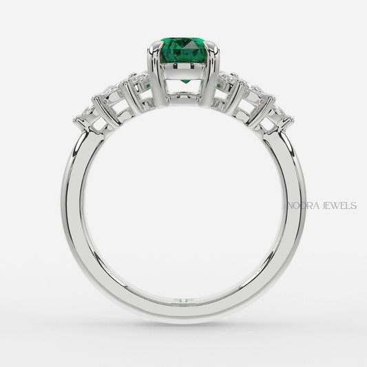 Oval Emerald & Diamond Leaf Accent Ring