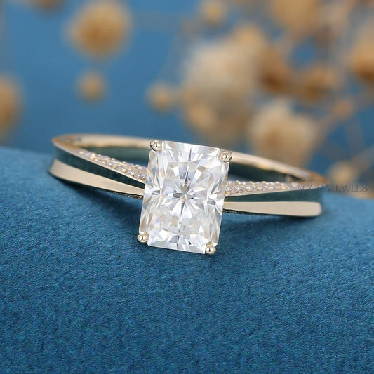 Radiant Cut Moissanite Split Shank Engagement Ring