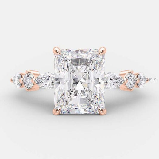 Radiant Cut Diamond Engagement Ring with Marquise Side Stones