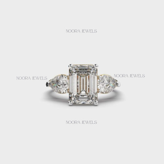 Emerald Cut Moissanite Three-Stone Engagement Ring