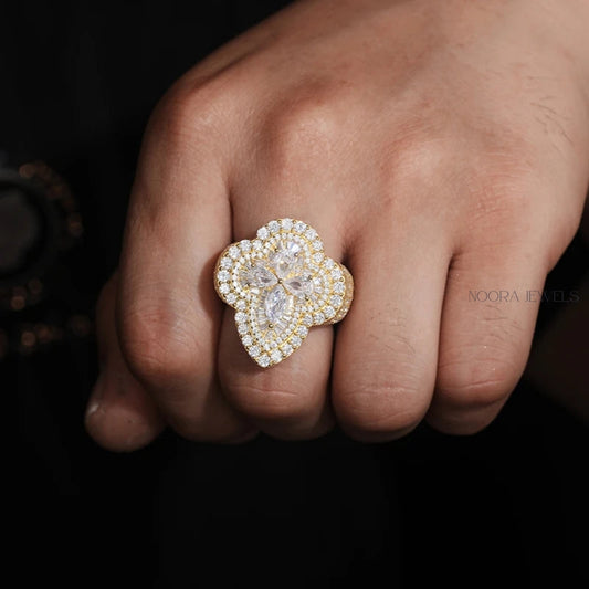 Gold Floral Statement Ring – Luxury Marquise & Baguette CZ Design