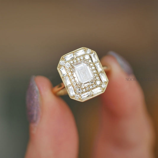 Elegant Emerald Cut Diamond Ring with Halo
