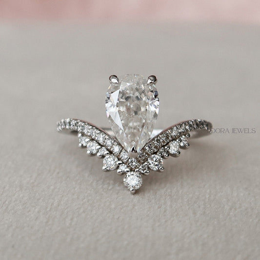 Celestia Pear Cut Moissanite Chevron Engagement Ring Set