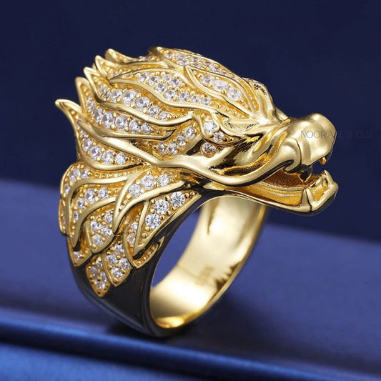 Pave Diamond Lion Head Ring