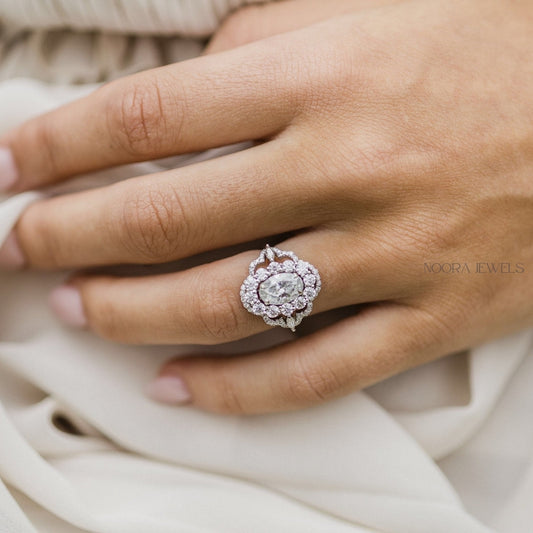 Vintage Oval Diamond Halo Engagement Ring