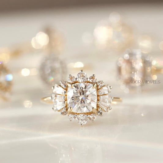 Radiant Sunburst Moissanite Engagement Ring