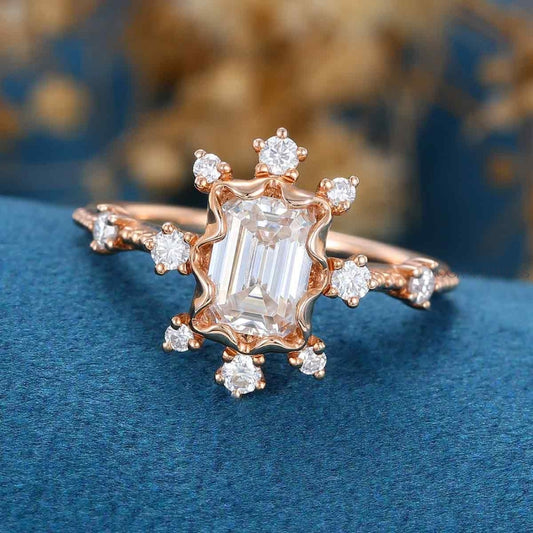 Vintage-Inspired Emerald Cut Diamond Cluster Ring