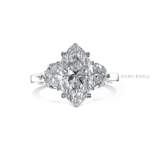Elegant Marquise Cut Moissanite Three-Stone Engagement Ring