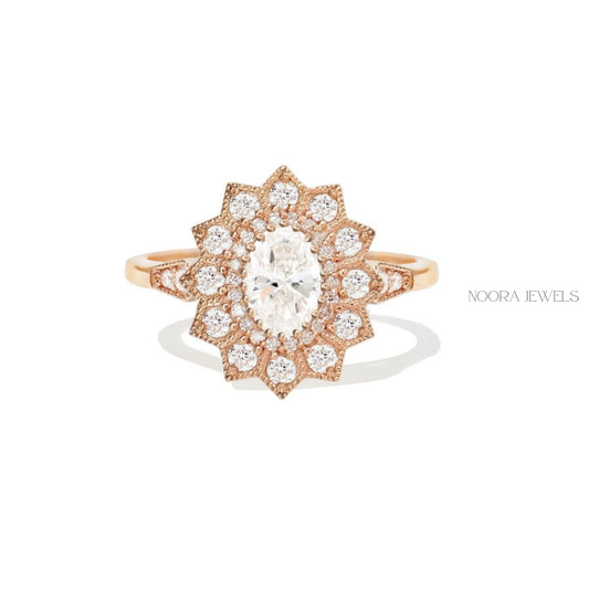 Vintage Floral Moissanite Halo Ring