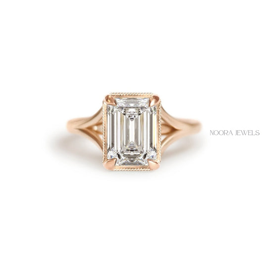 Emerald-Cut Diamond Ring with Vintage Milgrain